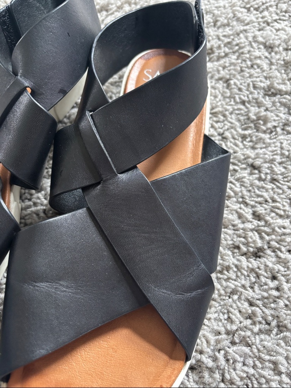 Franco Sarto Black Leather Crisscross Slingback Sandals - Picture 12 of 12